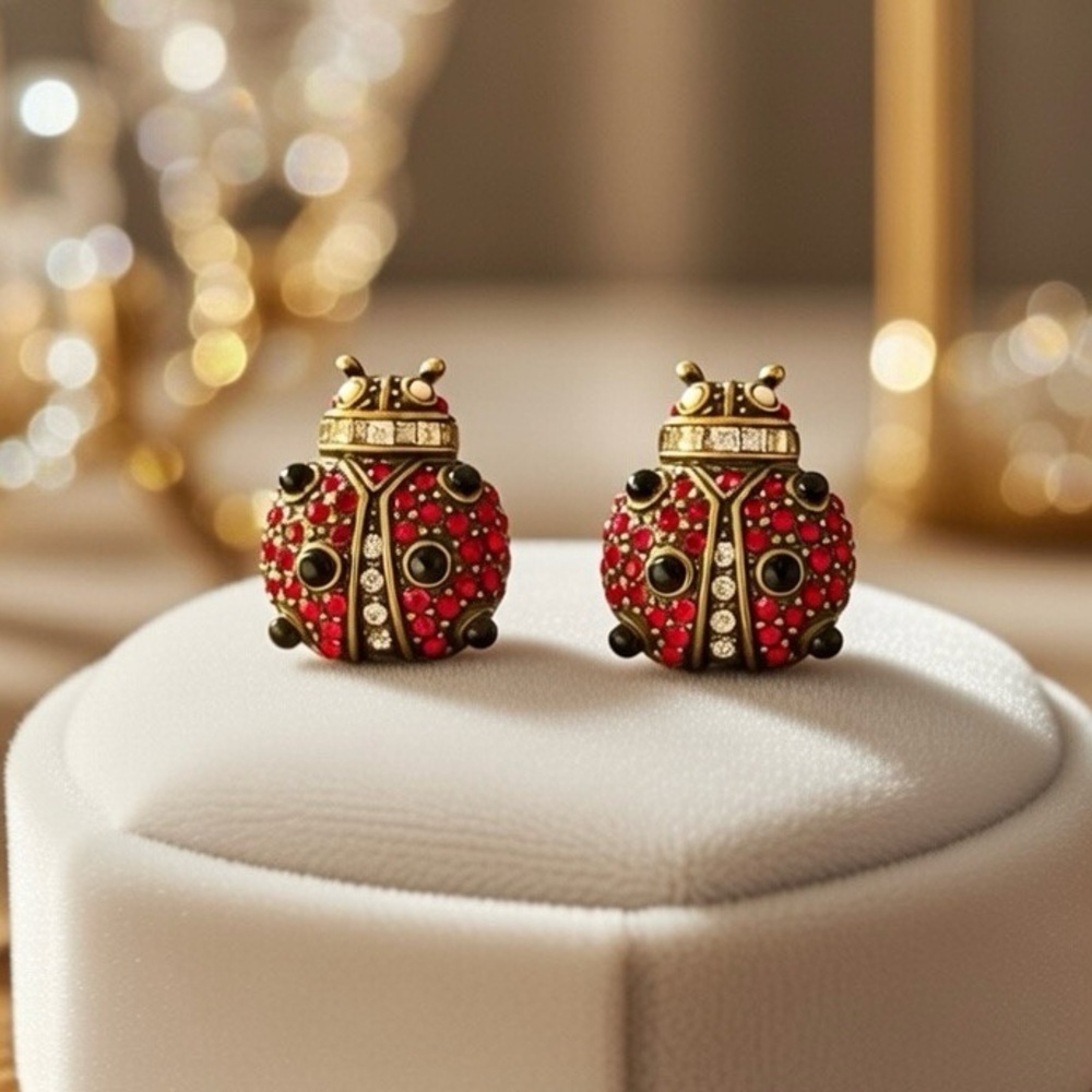Heidi Daus Earrings Red and Omega Black & Ruby Red Ladybug 🐞